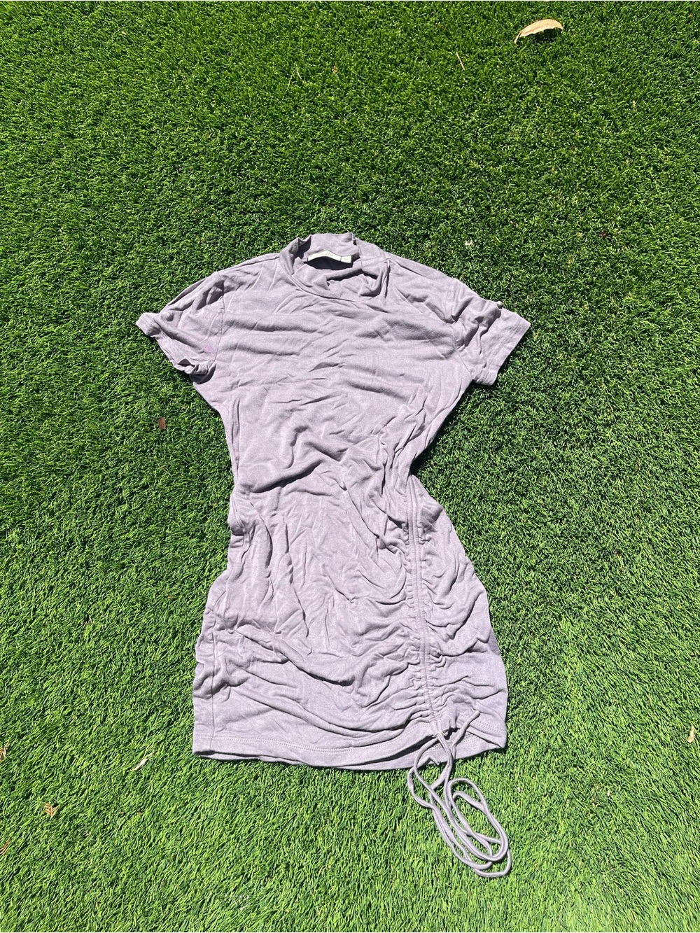 Ruched Short-Sleeve Mini Dress in Lilac
